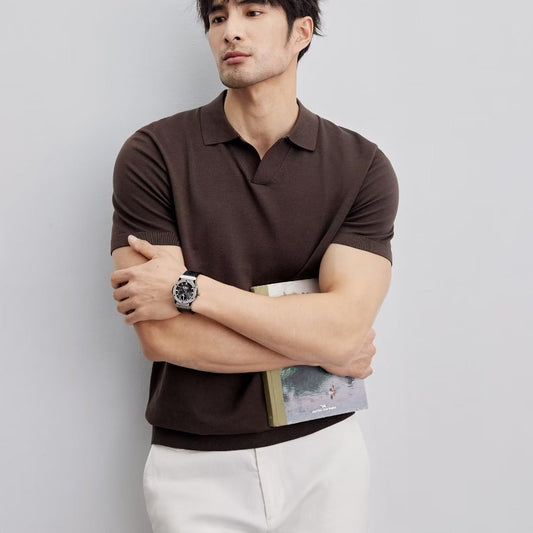 Men's Casual Stylish Solid Color Slim Fit Knit Short Sleeve